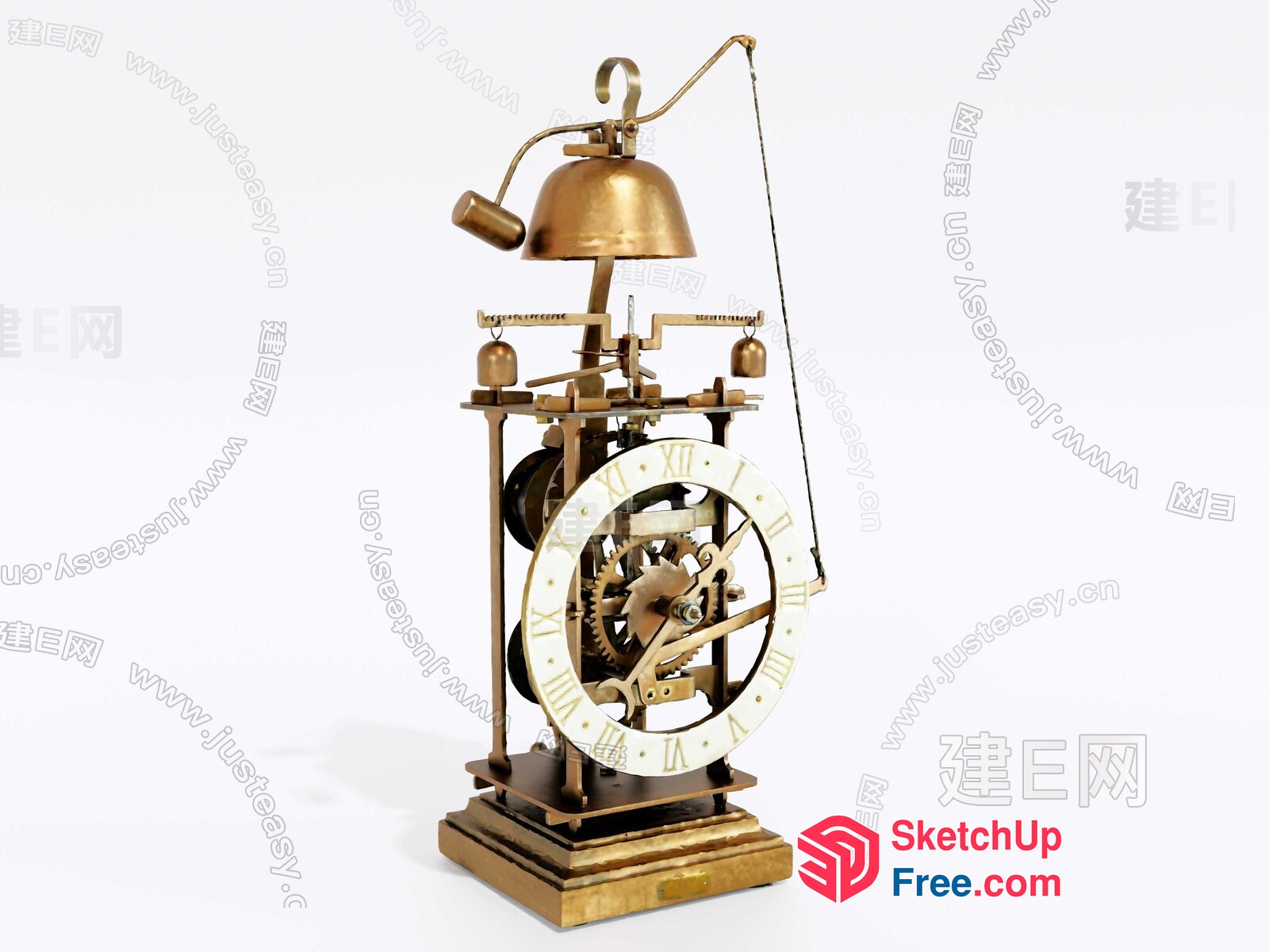 Antique Clock With Ornate Bell And Intricate Mechanism 3D SketchUp File