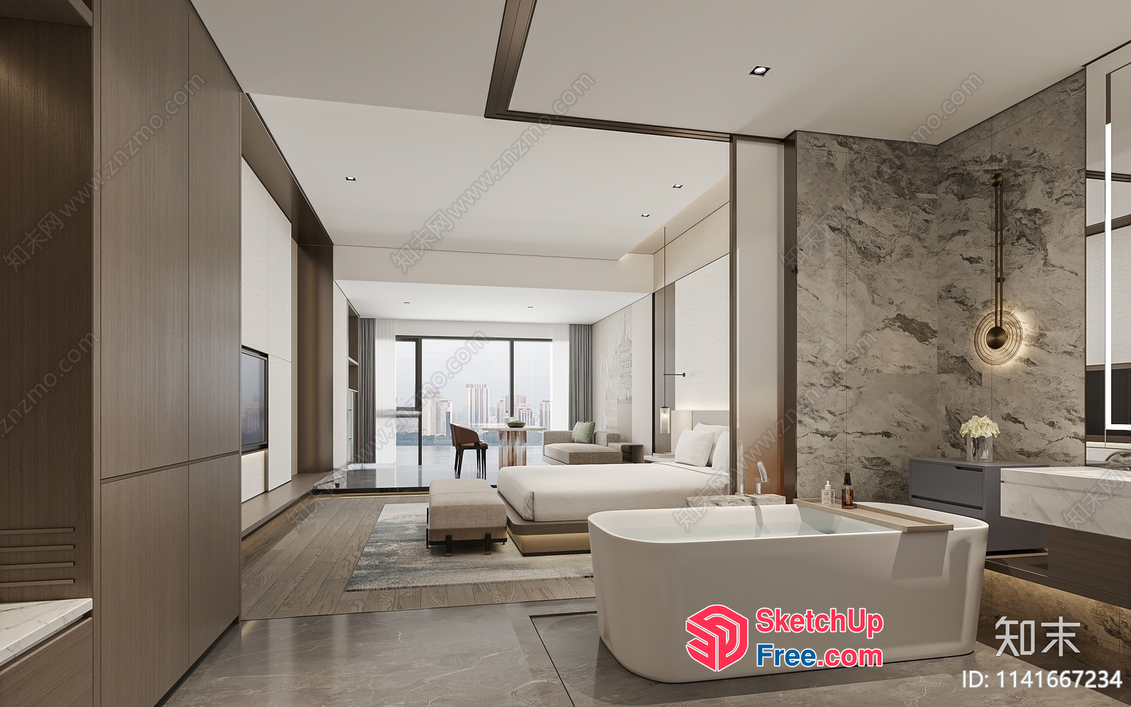 Modern Bathroom With Bathtub And Vanity 3D SketchUp File