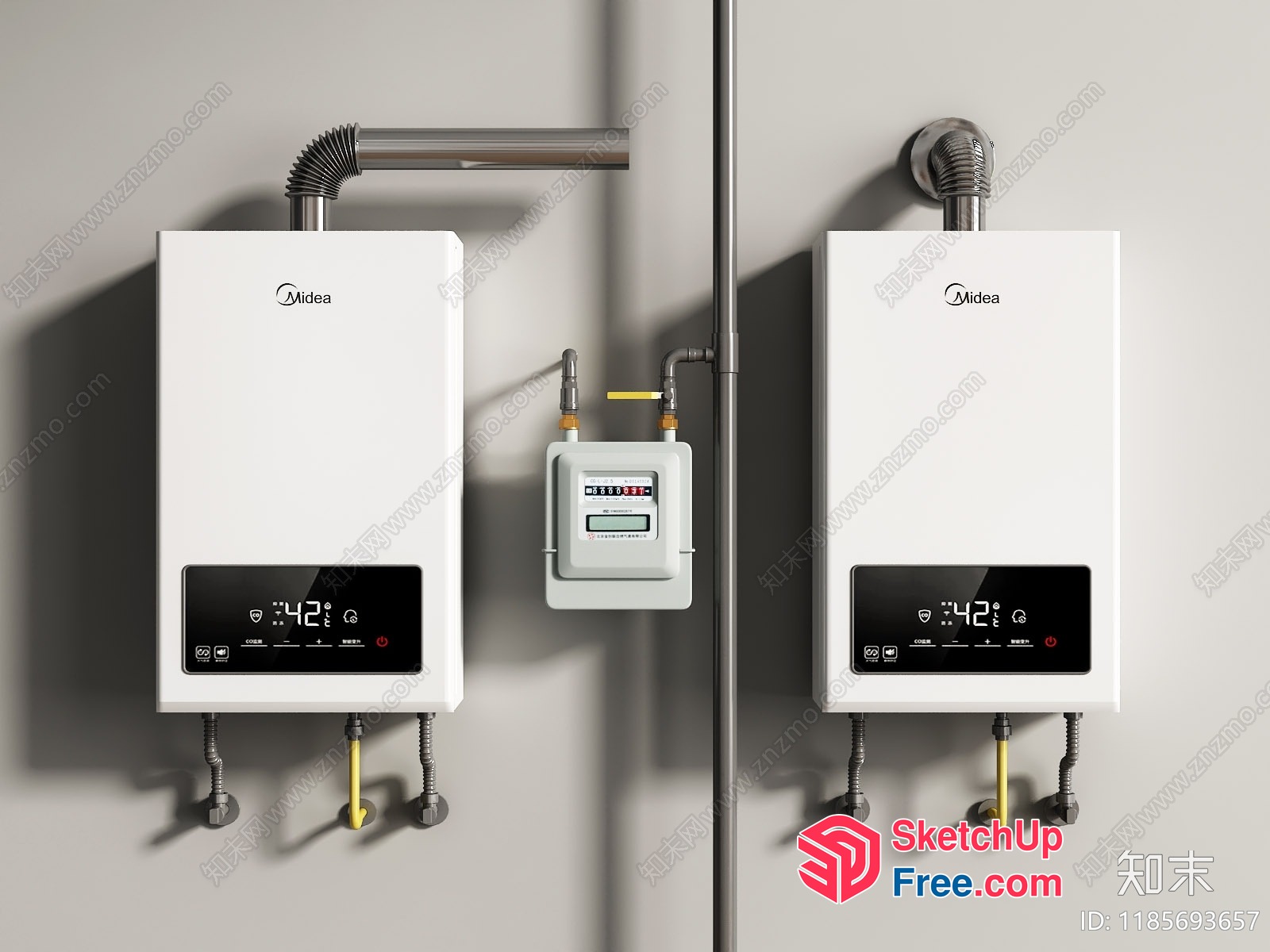 Two Midea Gas Water Heaters On A Wall 3D SketchUp File
