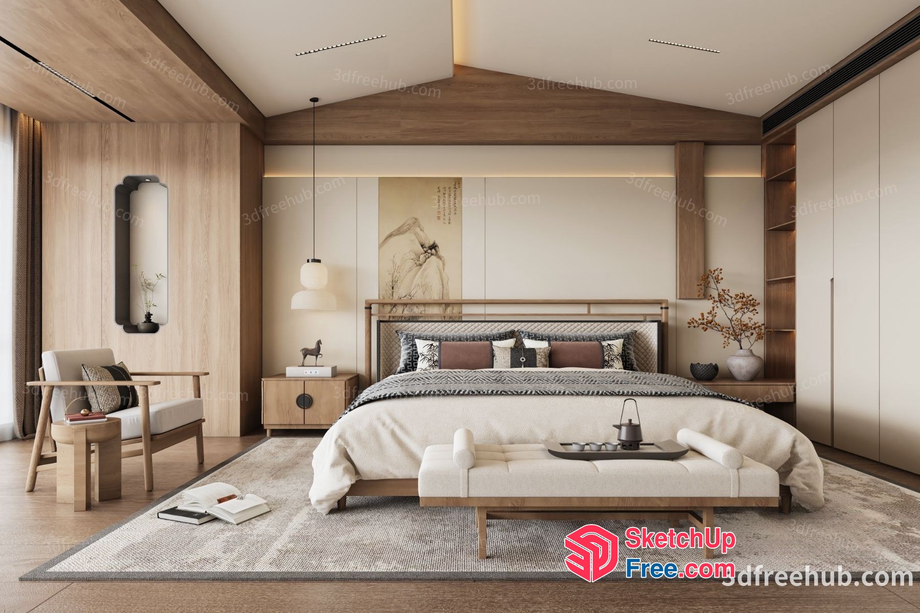 Luxurious Modern Japanese-Inspired Bedroom 3D SketchUp File