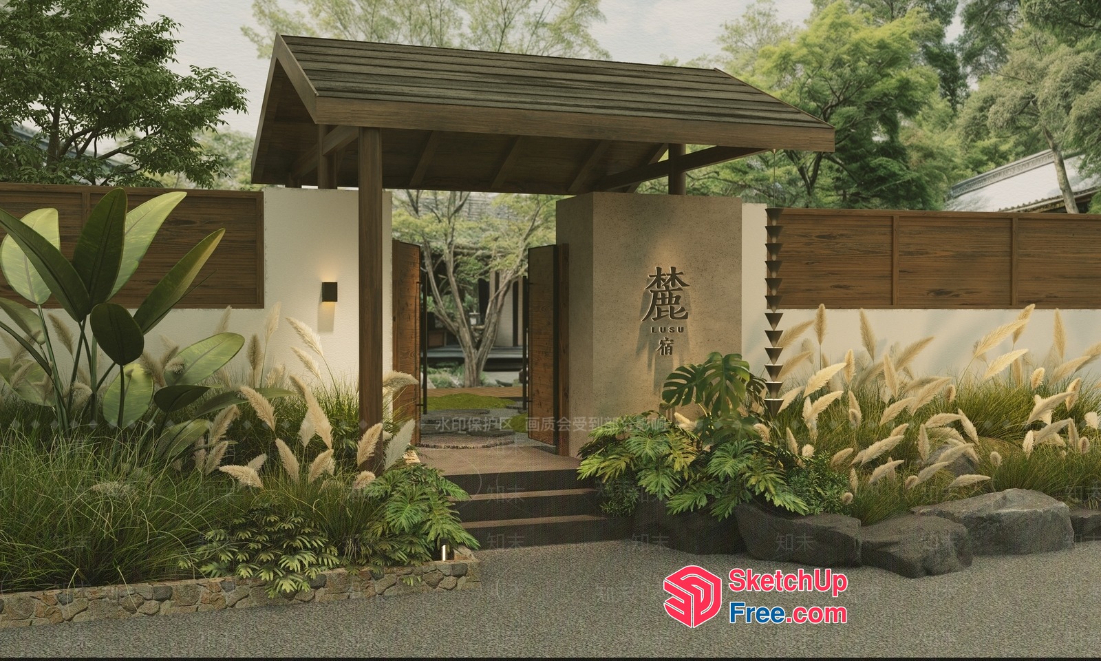 Serene Japanese-Inspired Outdoor Oasis 3D SketchUp File