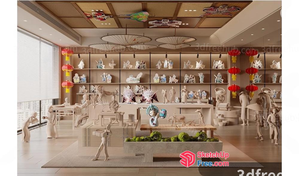 Interior Of A Modern Asian-Inspired Art Gallery 3D SketchUp File