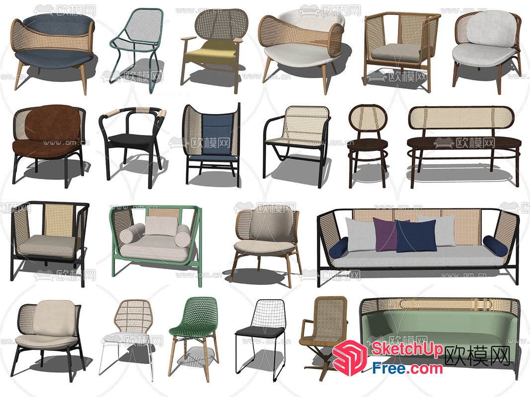 Modern Rattan Furniture Collection 3D SketchUp File