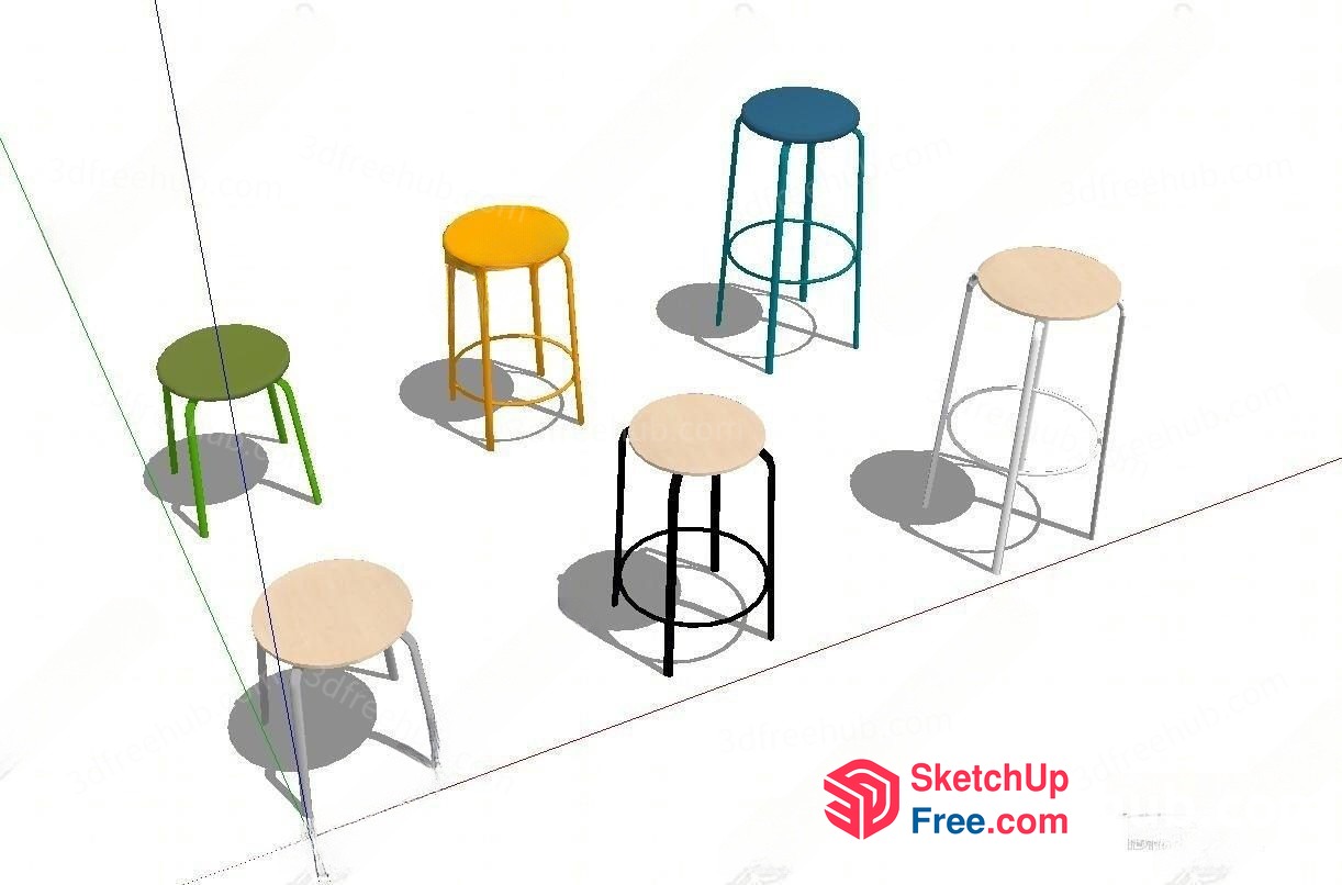 3D Model Of Bar Stools In Various Colors 3D SketchUp File