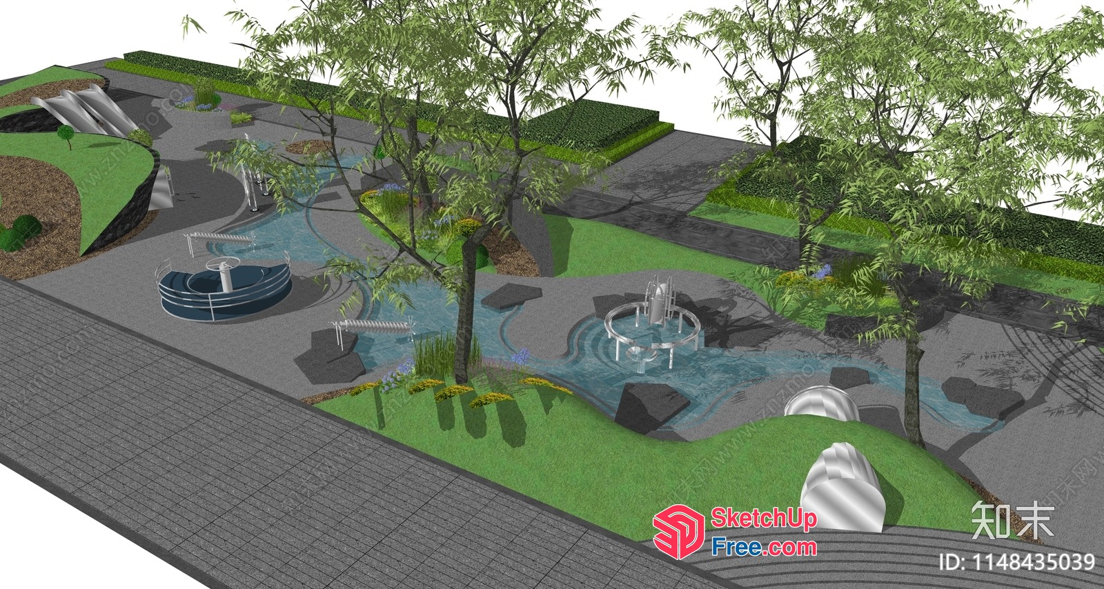 3D Rendering Of A Serene Outdoor Space With Water Features 3D SketchUp File