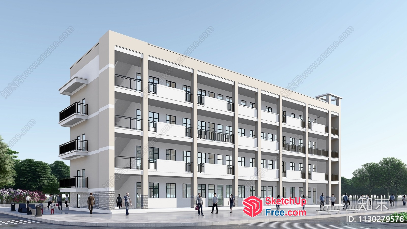 Modern Apartment Building With Balconies And Stairs 3D SketchUp File