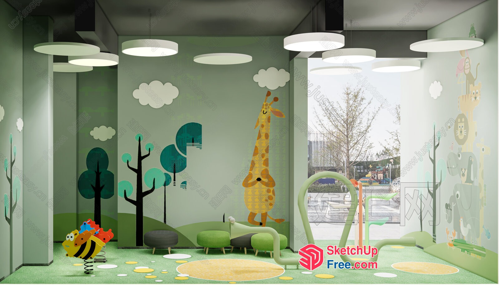 Modern Jungle-Themed Children'S Playroom Interior 3D SketchUp File