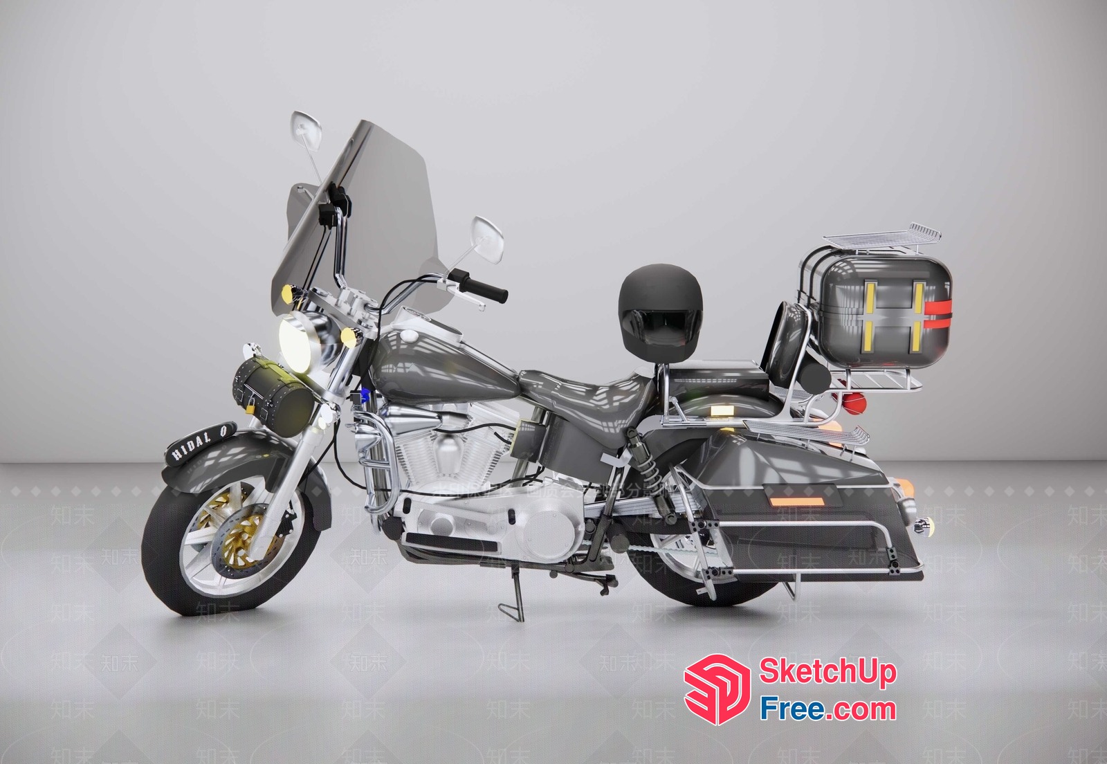 Modern Black And Silver Motorcycle With Storage 3D SketchUp File