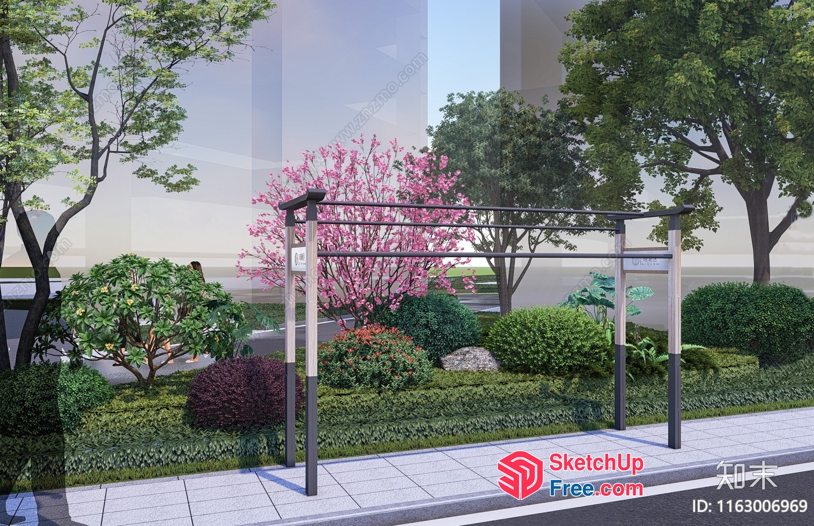 Bus Stop With Elegant Metal Frame And Lush Greenery Surroundings 3D SketchUp File