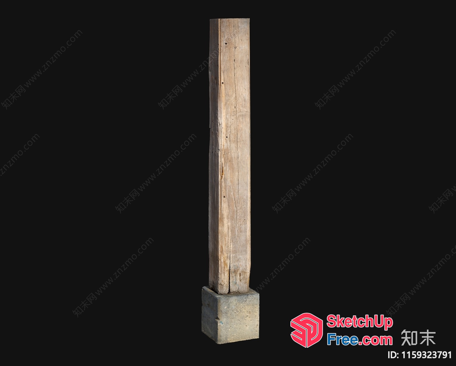 Single Wooden Pillar With Concrete Base 3D SketchUp File
