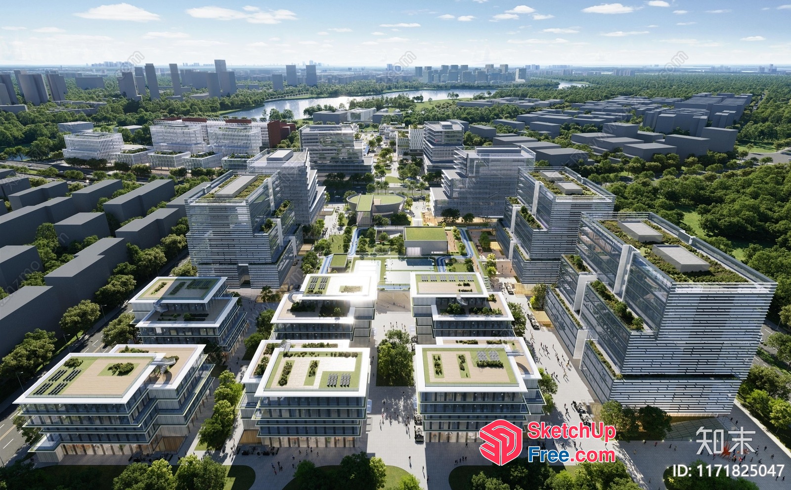 Modern Cityscape With Green Spaces And Buildings 3D SketchUp File