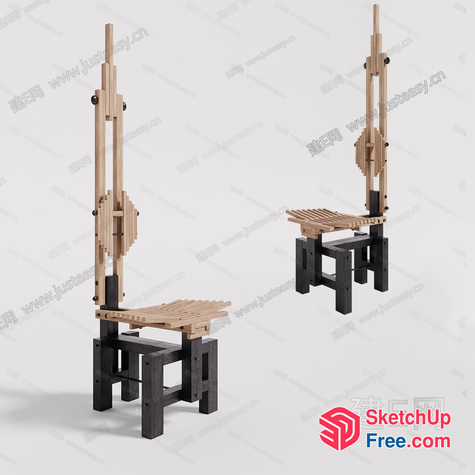 Modern Wooden Staircase With Unique Design Elements 3D SketchUp File