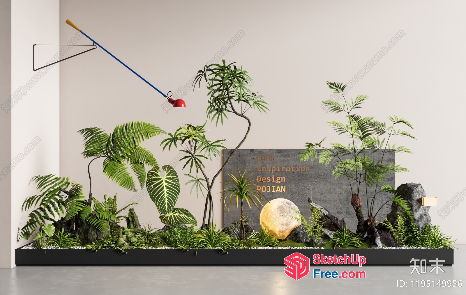 Tropical Plant Display With Rock Formations 3D SketchUp File