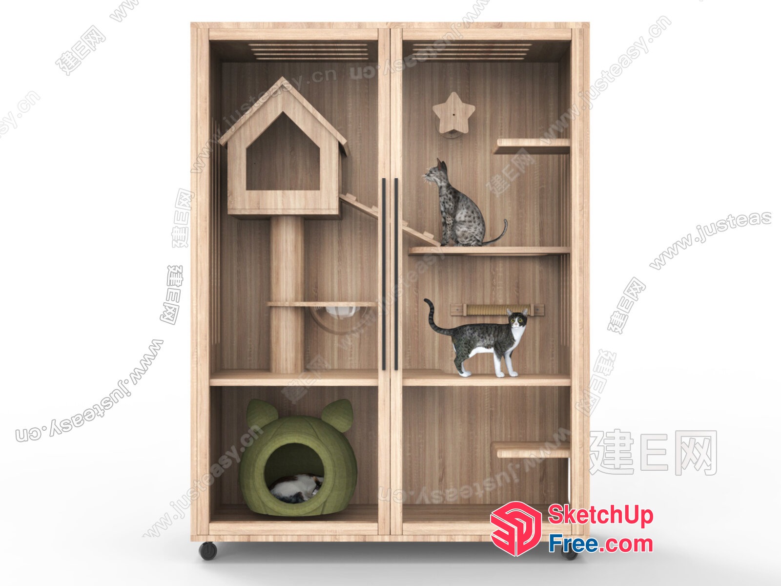 Modern Wooden Cat Playhouse With Multiple Levels And Accessories 3D SketchUp File