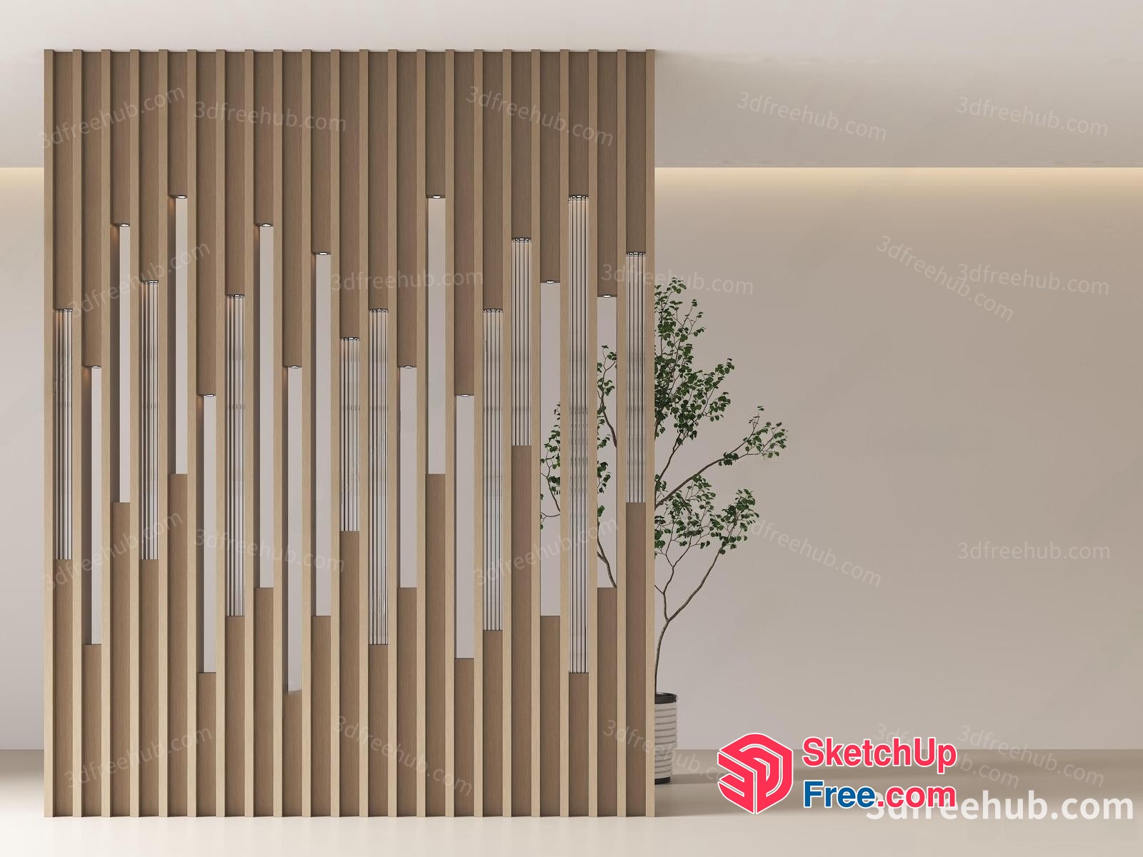 Partition Screen With Vertical Slats And Potted Plant 3D SketchUp File