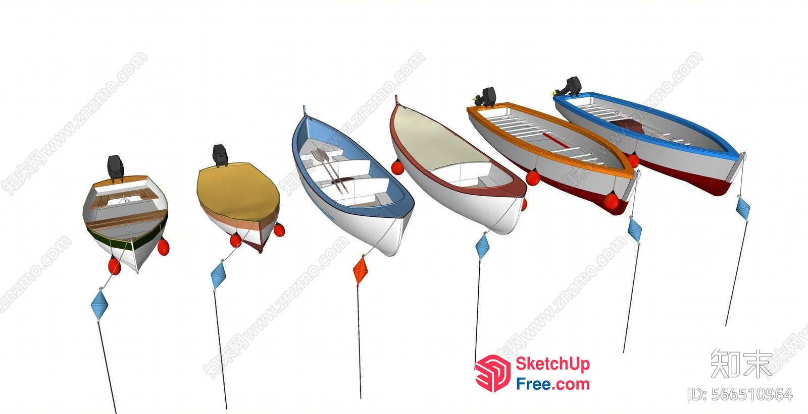 Four Boats In A Row 3D SketchUp File