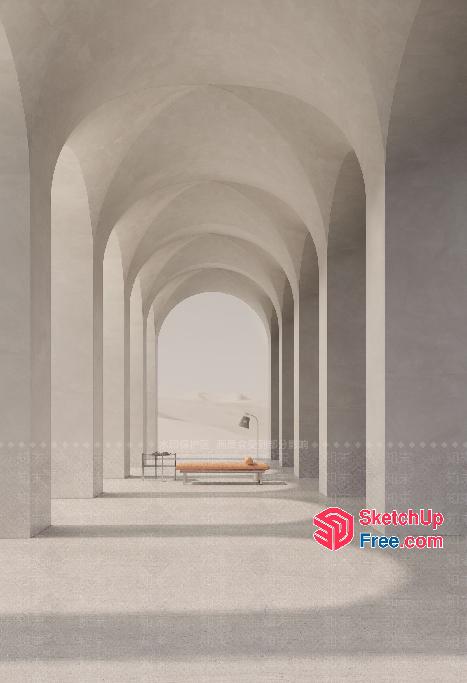 White Arched Hallway With Minimalist Furniture 3D SketchUp File