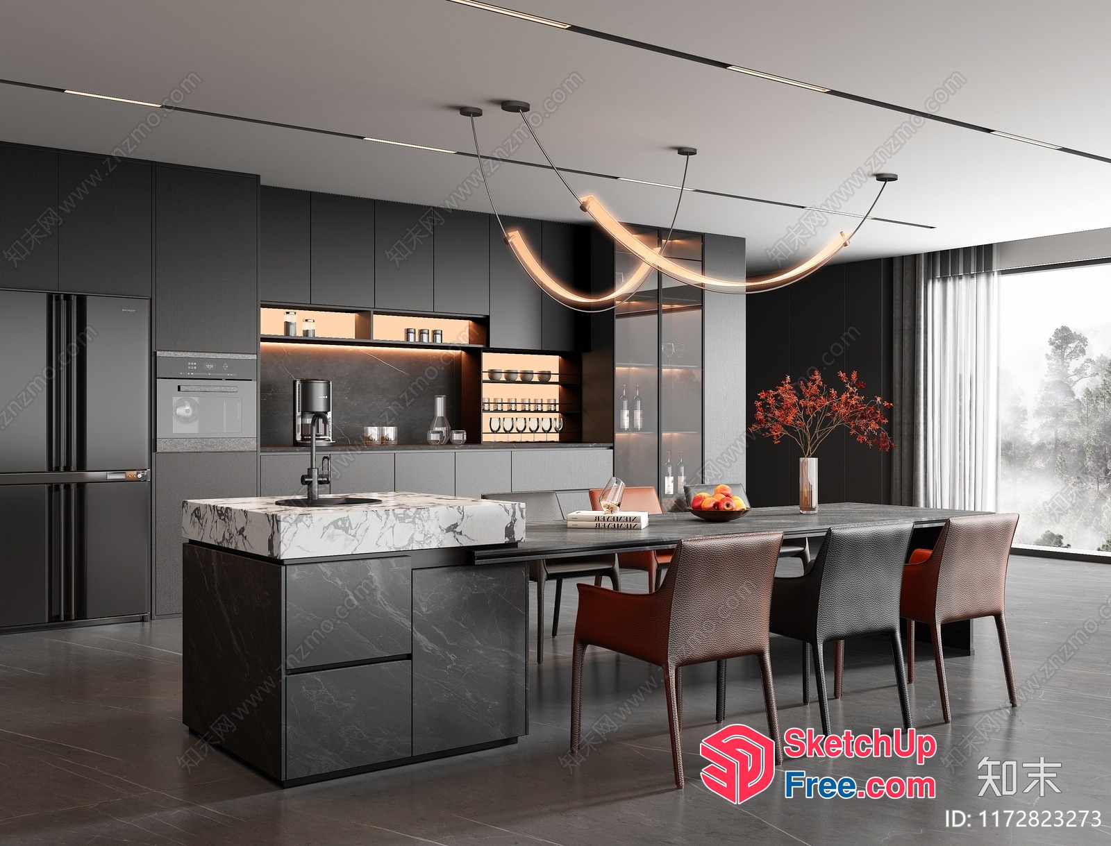 Modern Minimalist Kitchen And Dining Area With Sleek Lighting 3D SketchUp File