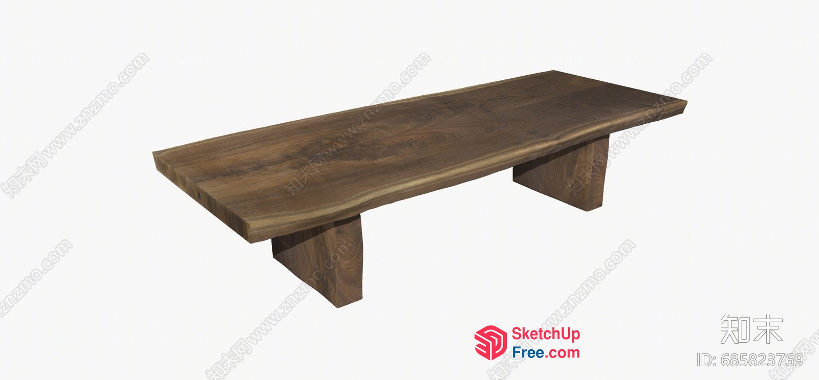 Simple Wooden Bench With Natural Wood Grain 3D SketchUp File