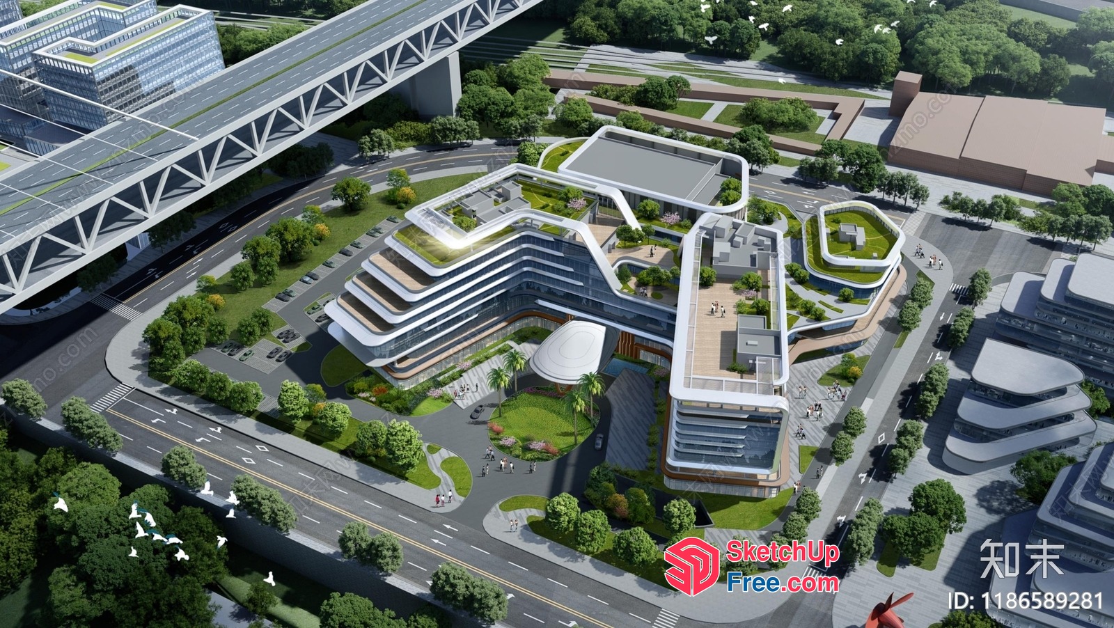 Futuristic Office Building With Modern Architecture 3D SketchUp File