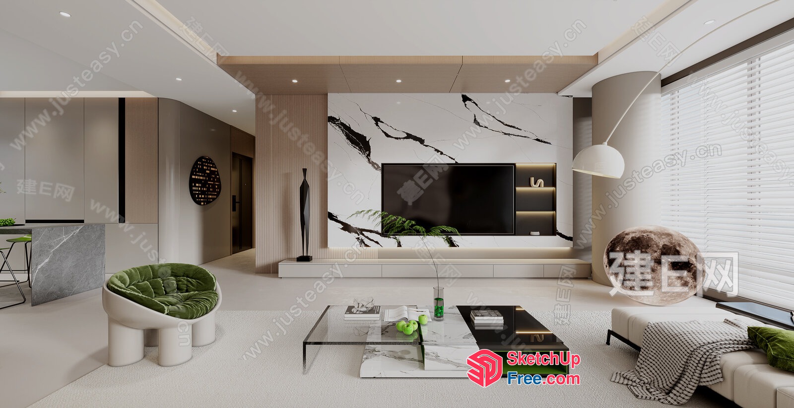 Modern Minimalist Living Room With Sleek Furniture And Natural Light 3D SketchUp File