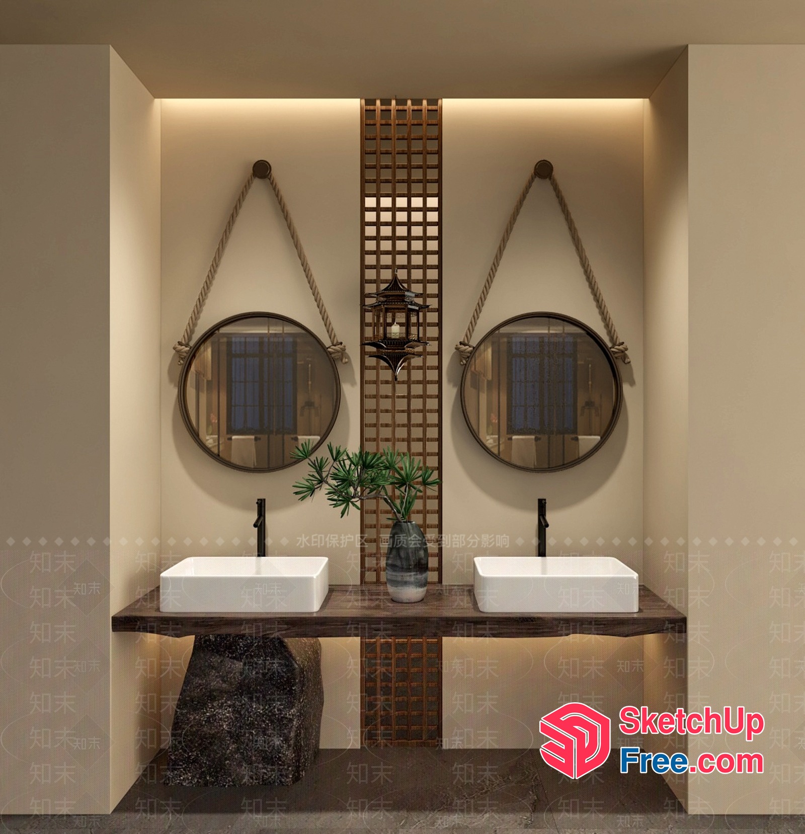 Modern Japanese-Inspired Bathroom Vanity 3D SketchUp File