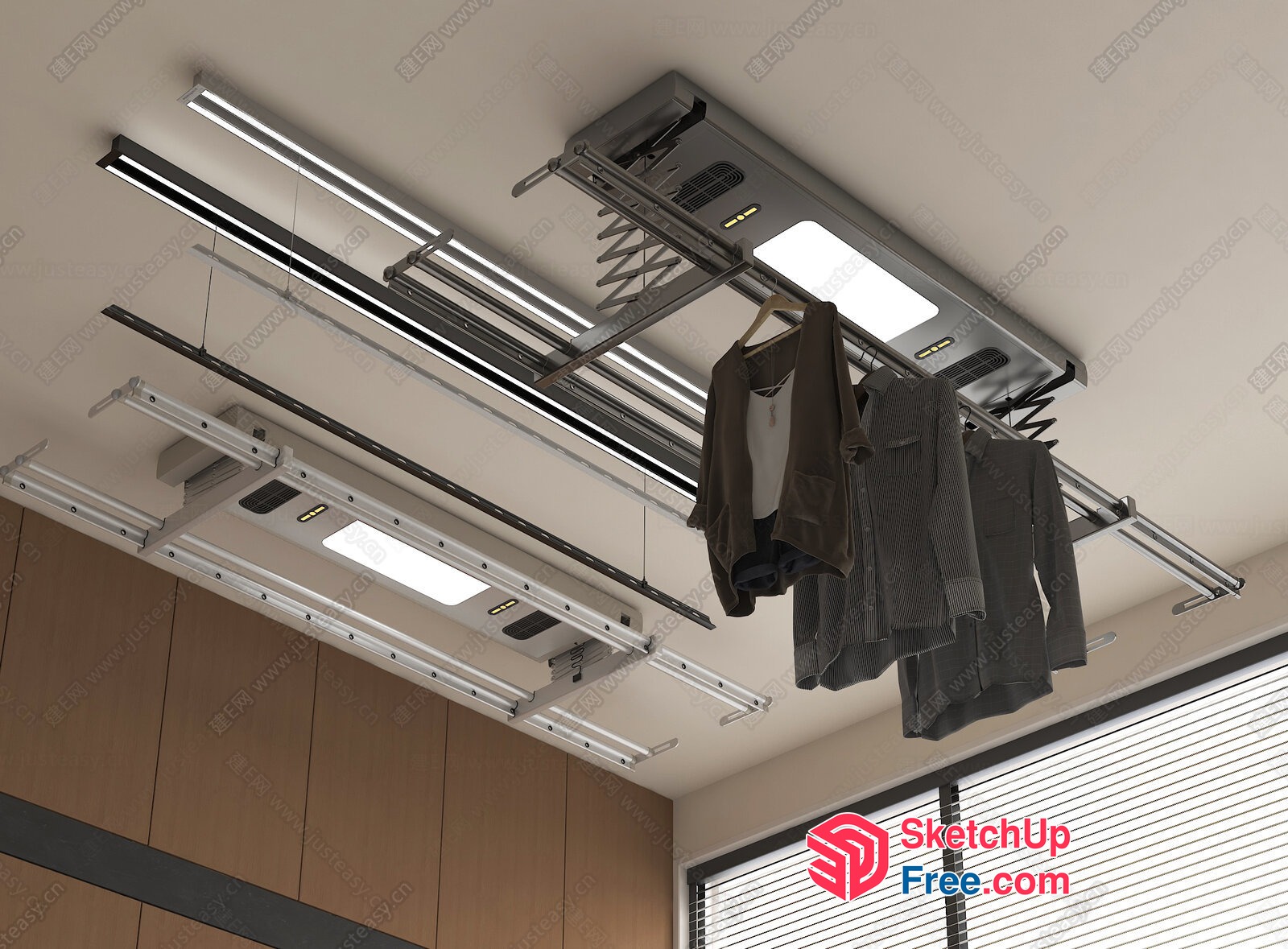 Modern Ceiling-Mounted Clothes Drying System 3D SketchUp File