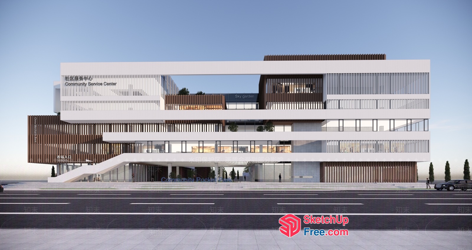 Modern Community Service Center Building 3D SketchUp File
