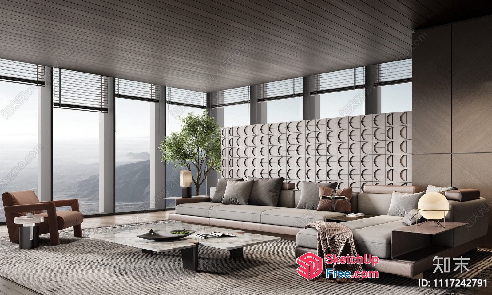 Modern Minimalist Living Room With Stunning Mountain View 3D SketchUp File