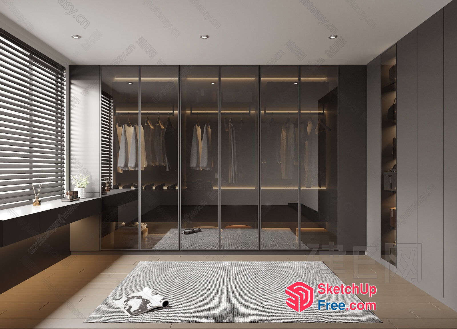 Modern Glass And Wood Wardrobe With Built-In Lighting 3D SketchUp File