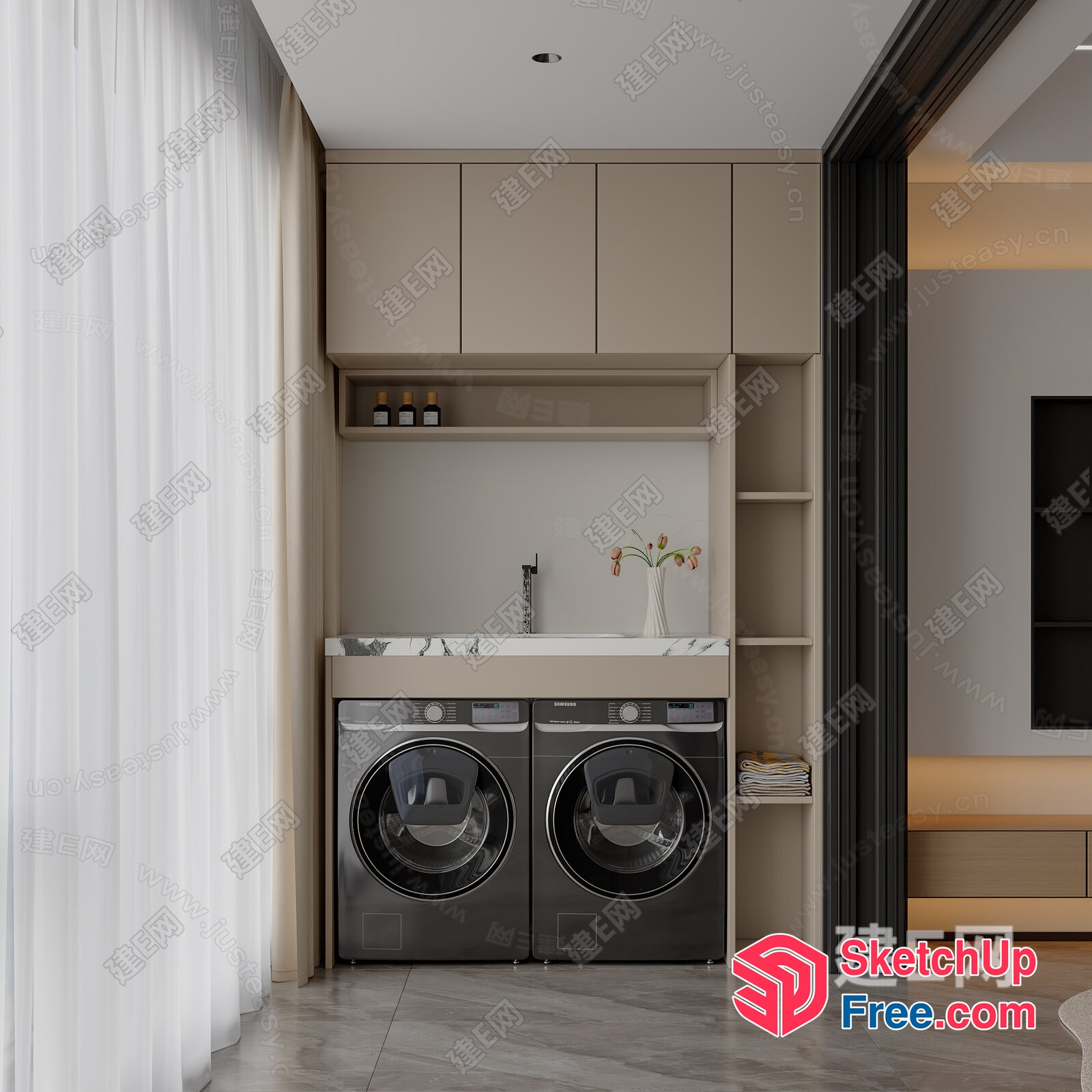 Modern Laundry Room With Sleek Appliances And Neutral Decor 3D SketchUp File
