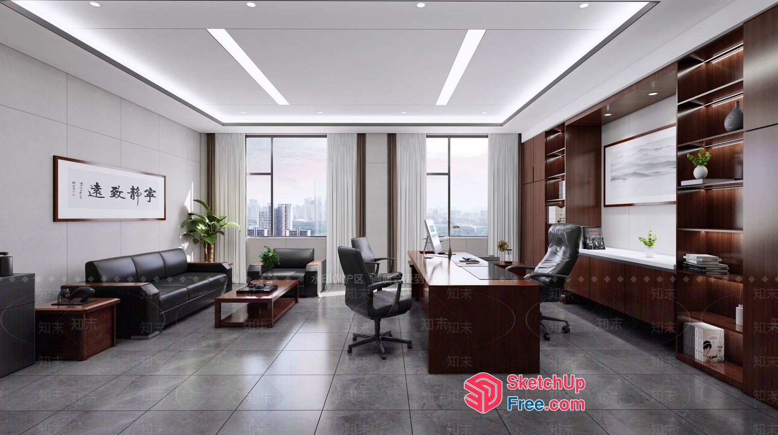 Modern Office Space With City View 3D SketchUp File