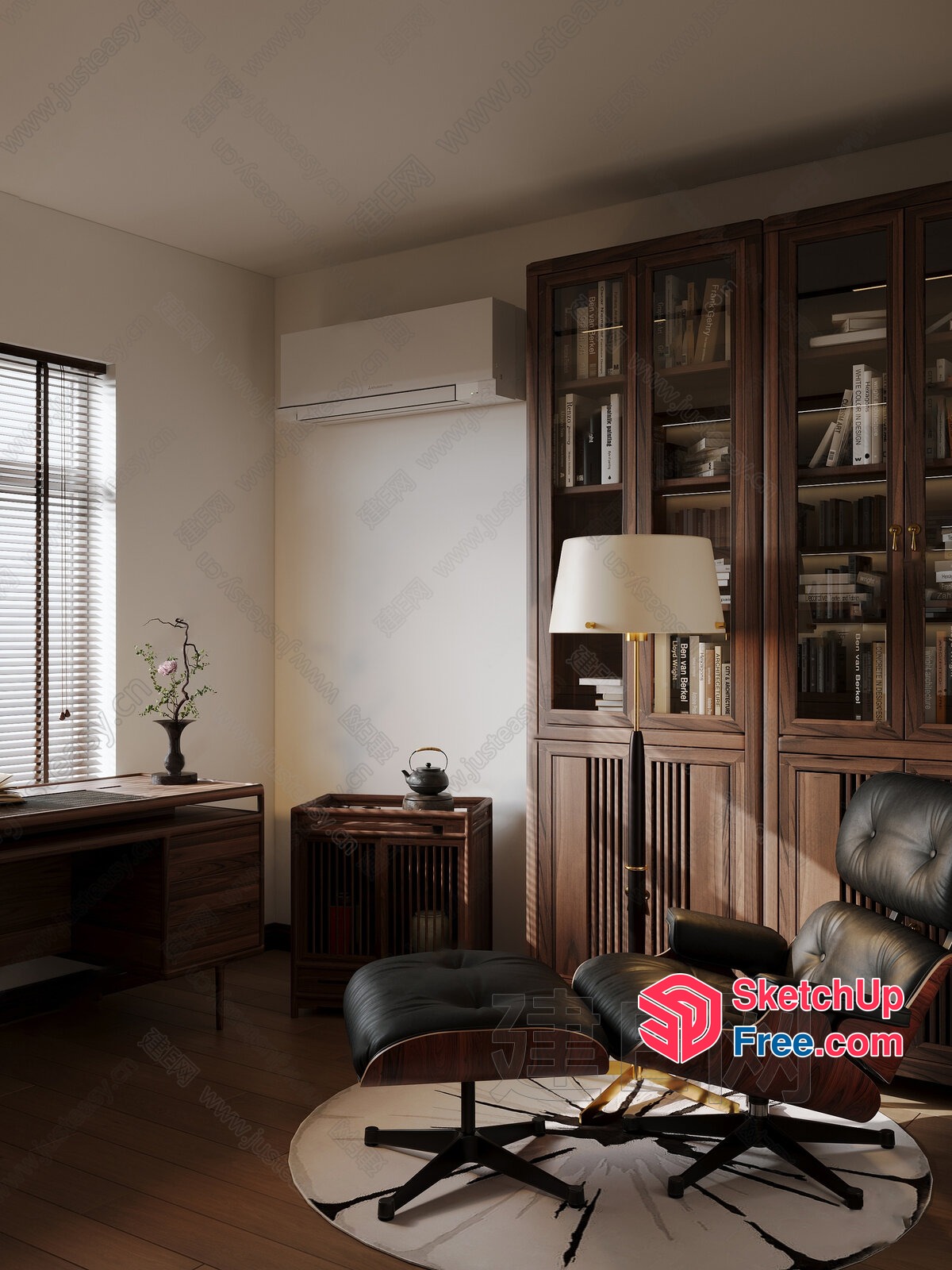 Elegant And Cozy Home Office Interior Design 3D SketchUp File