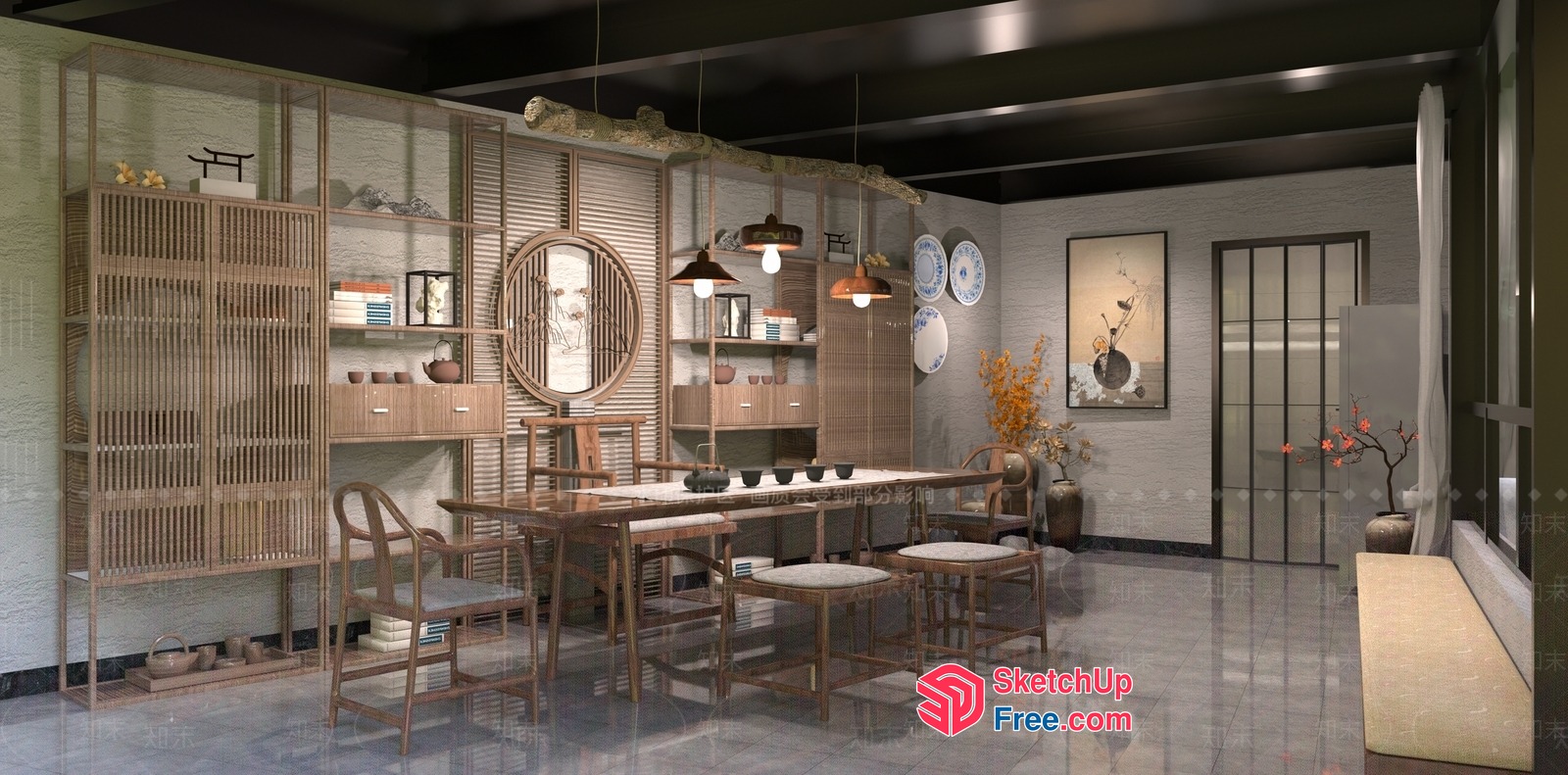Elegant Asian-Inspired Dining Room With Traditional Decor 3D SketchUp File
