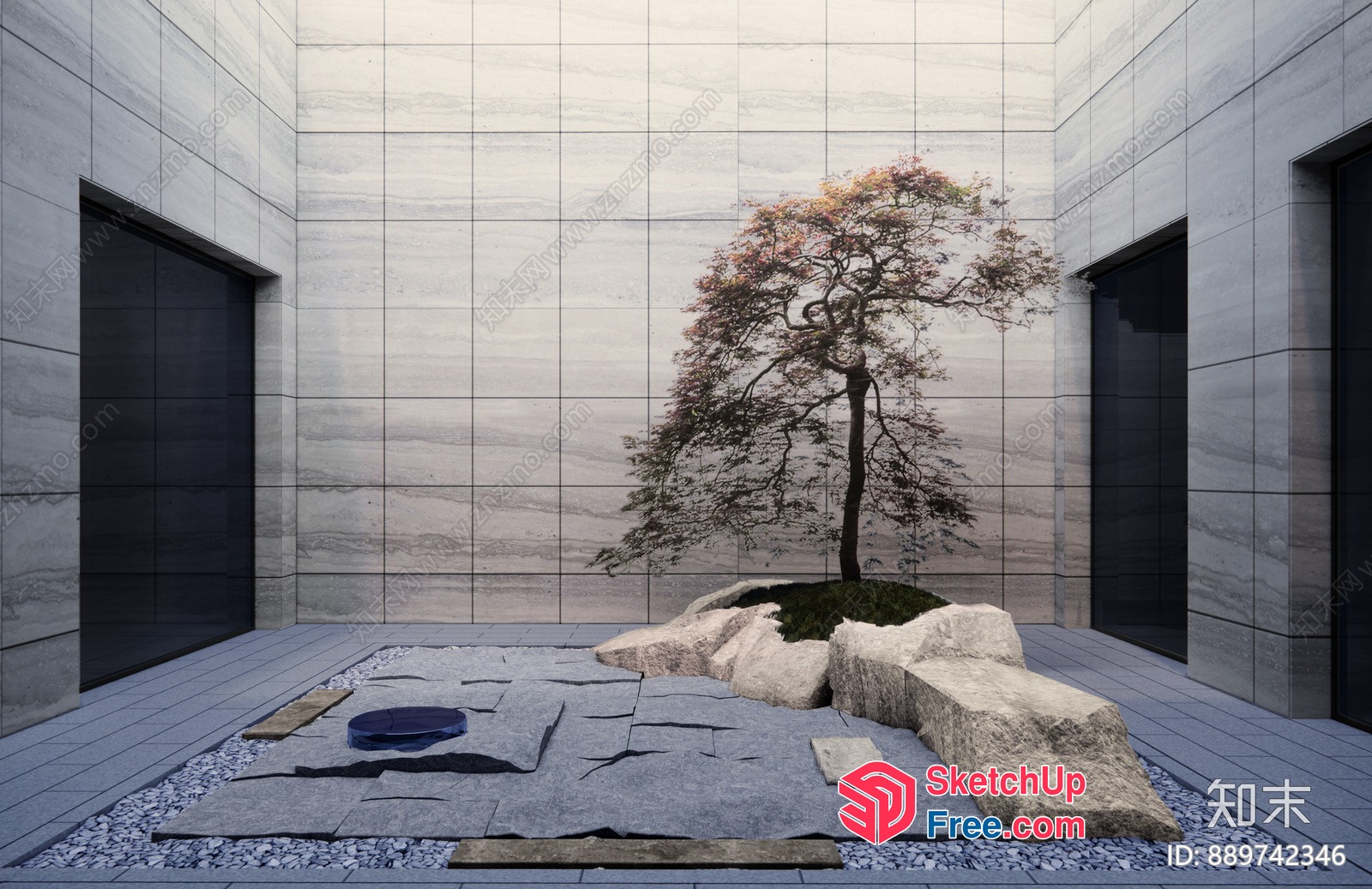 Minimalist Japanese-Style Garden Courtyard 3D SketchUp File