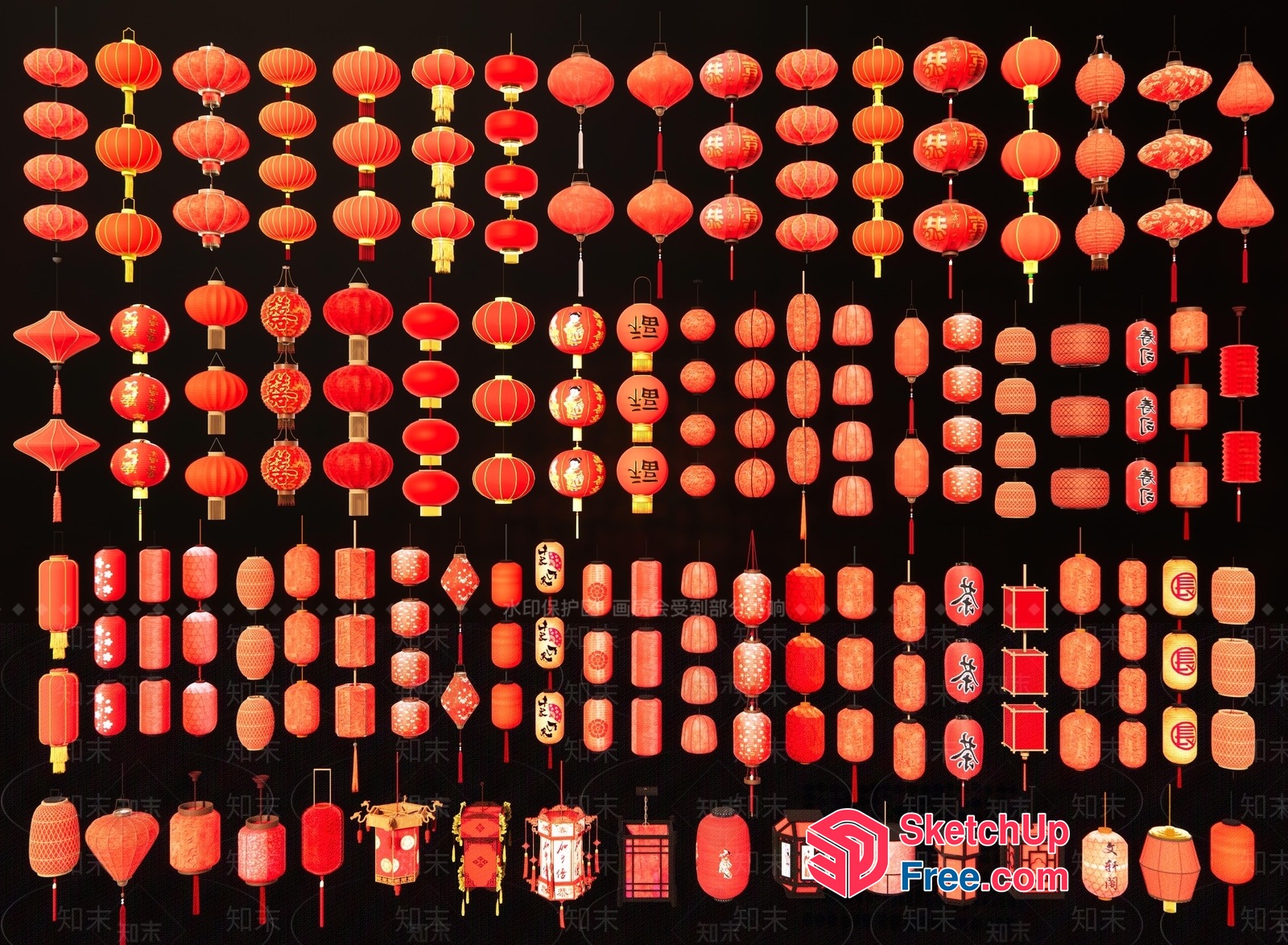 Vibrant Red Lanterns Display 3D SketchUp File