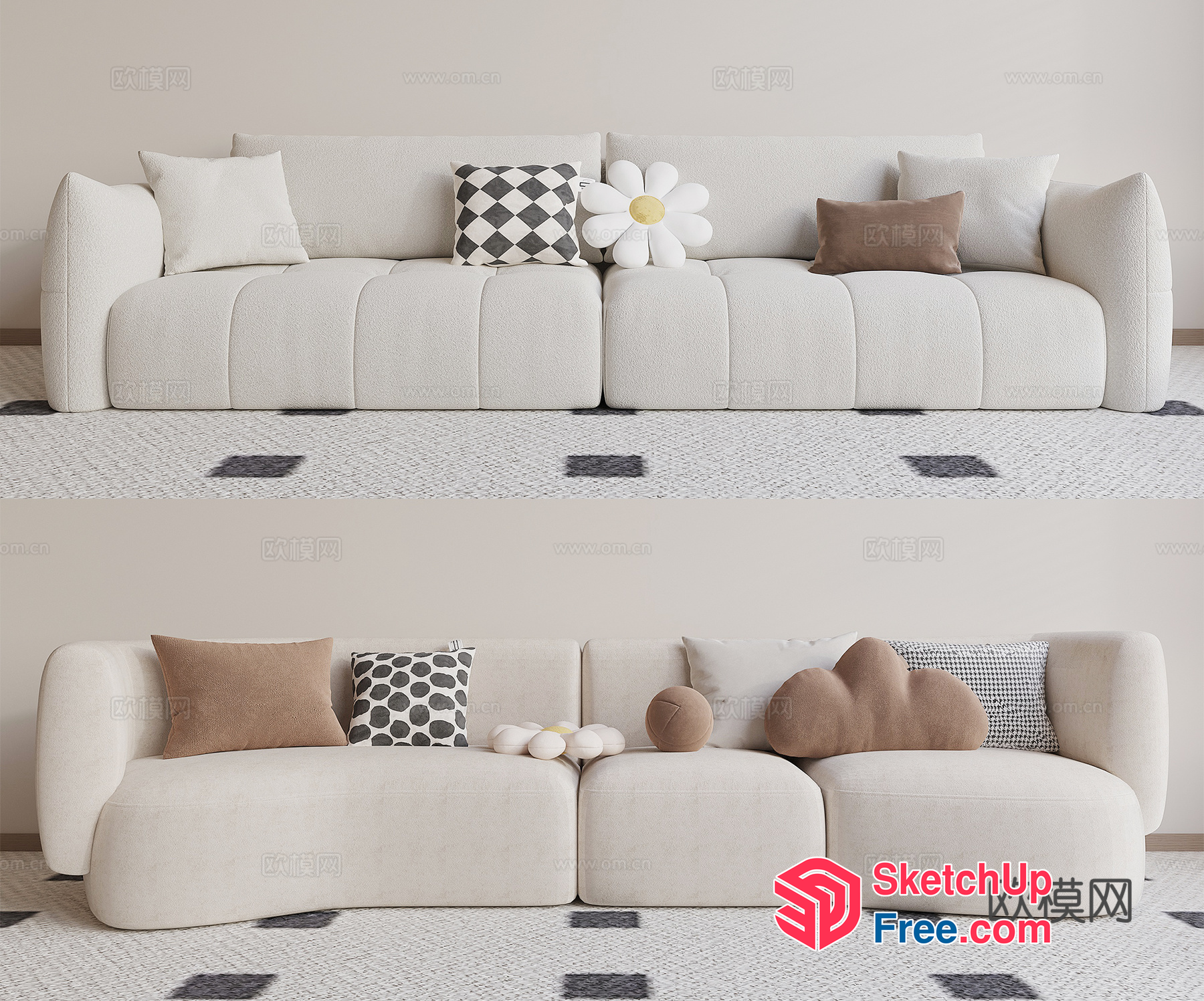 Modern Creamy Style Sofa Set 3D SketchUp File