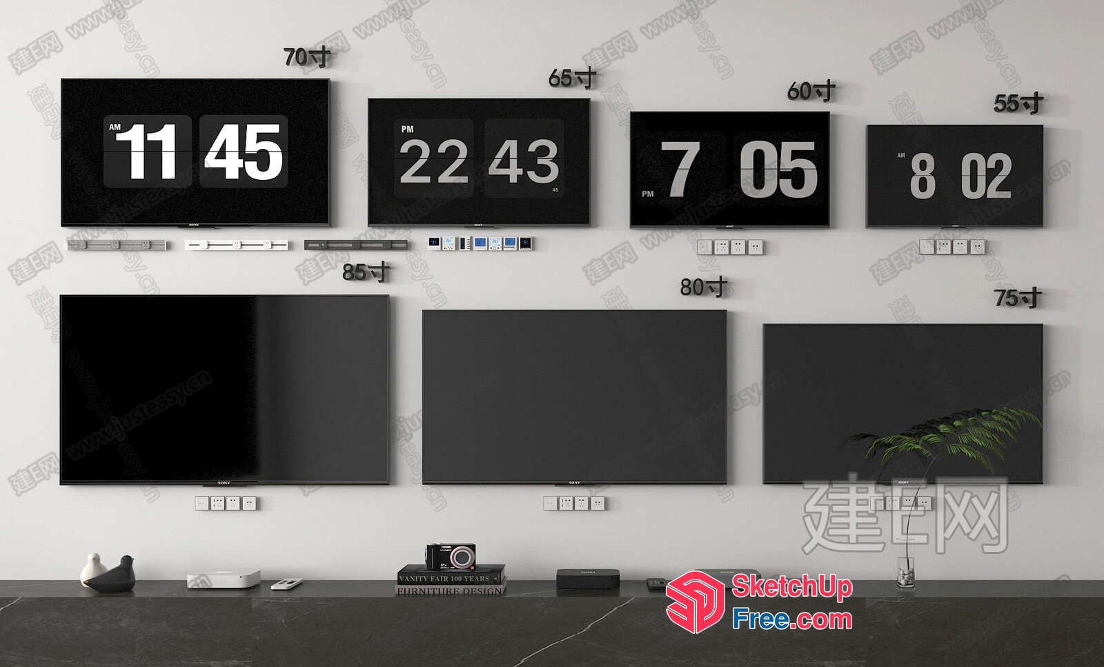 Modern Wall Display For Time And Date Information 3D SketchUp File