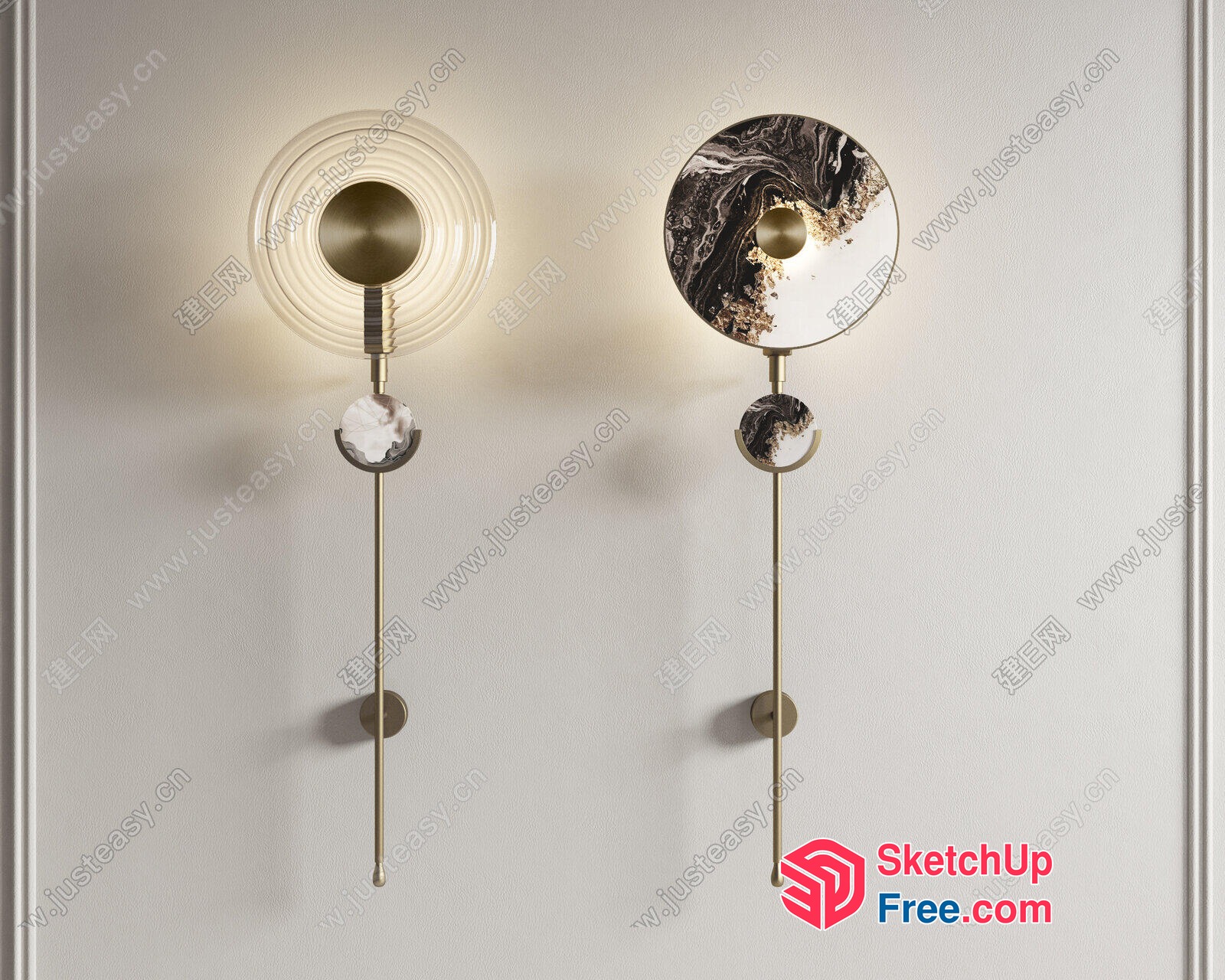 Elegant Wall Sconces With Circular And Marble Accents 3D SketchUp File