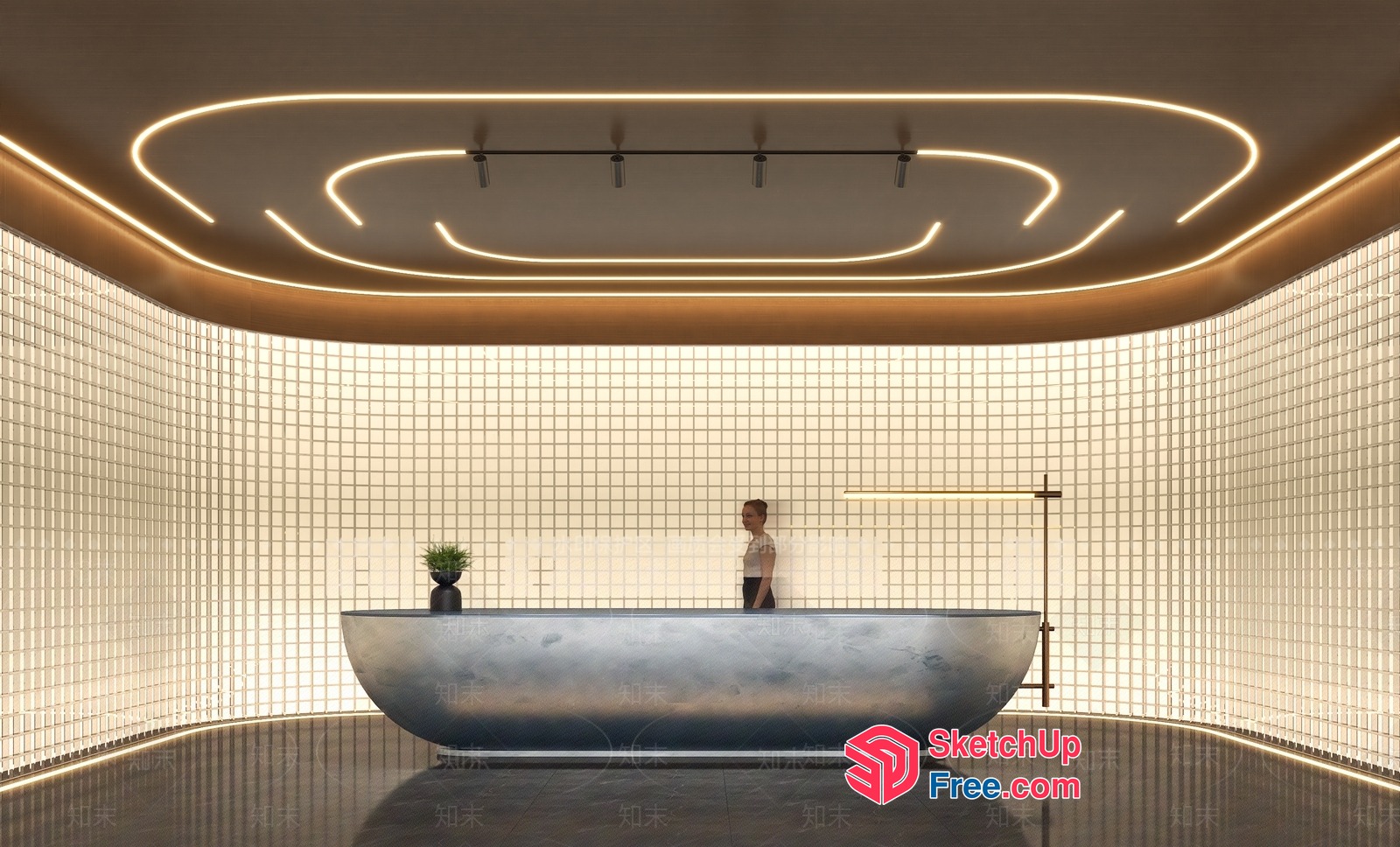 Modern Glass Brick Interior With Sleek Lighting 3D SketchUp File