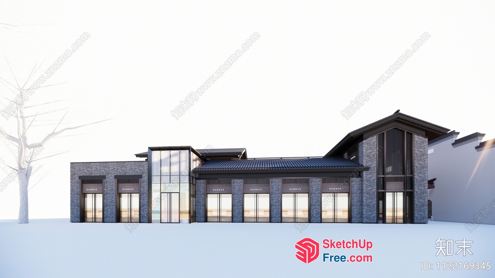 Modern Japanese-Style Building Exterior 3D SketchUp File