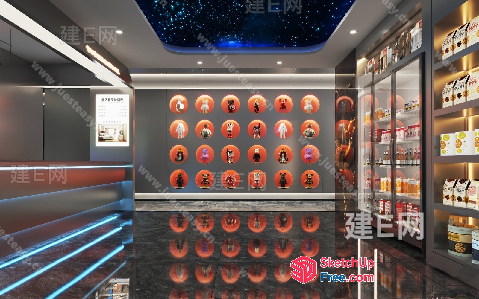 Modern Interior With Starry Ceiling And Neon Lights 3D SketchUp File