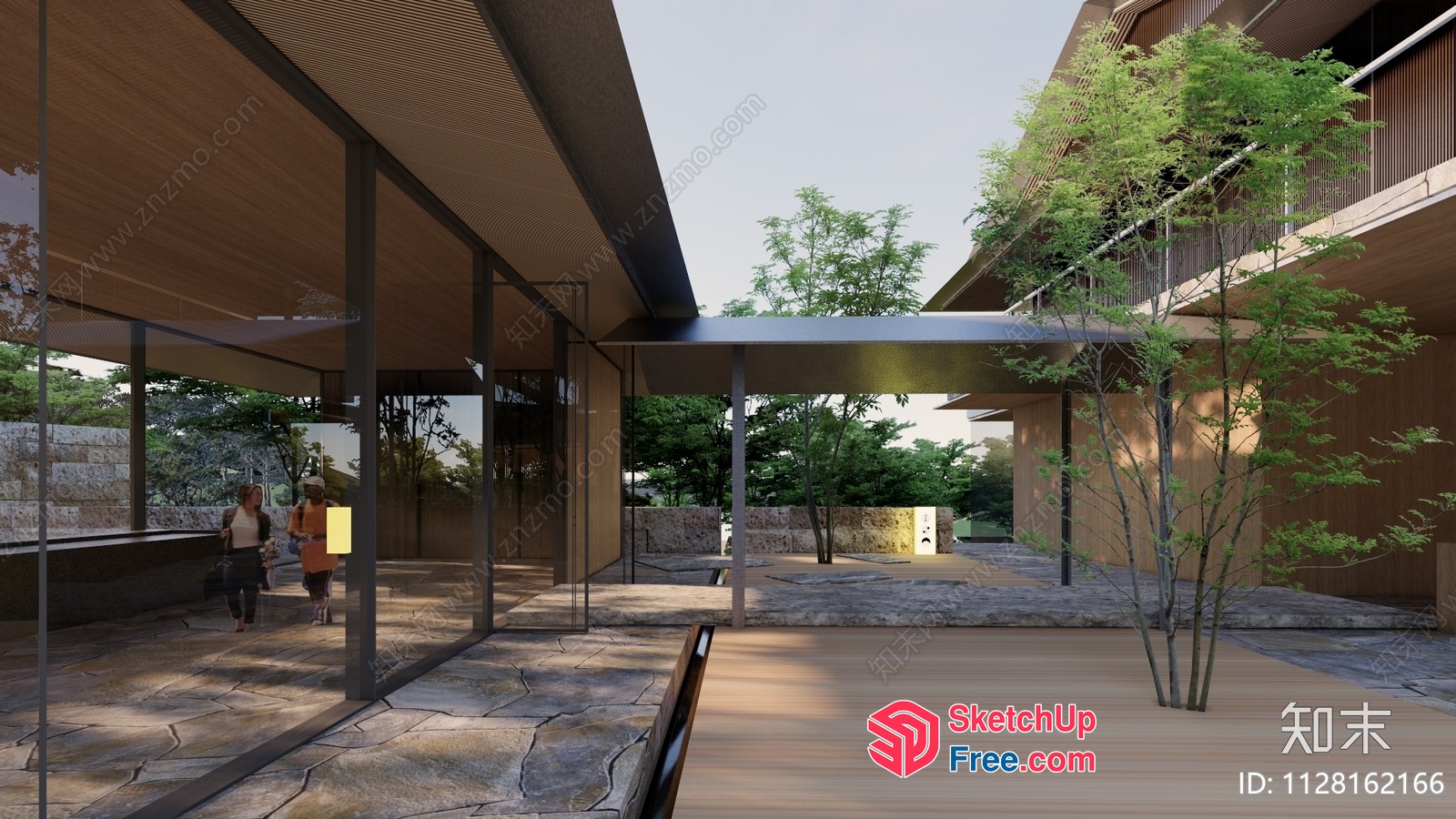Modern Japanese-Style Interior With Glass Curtain Wall And Natural Elements 3D SketchUp File
