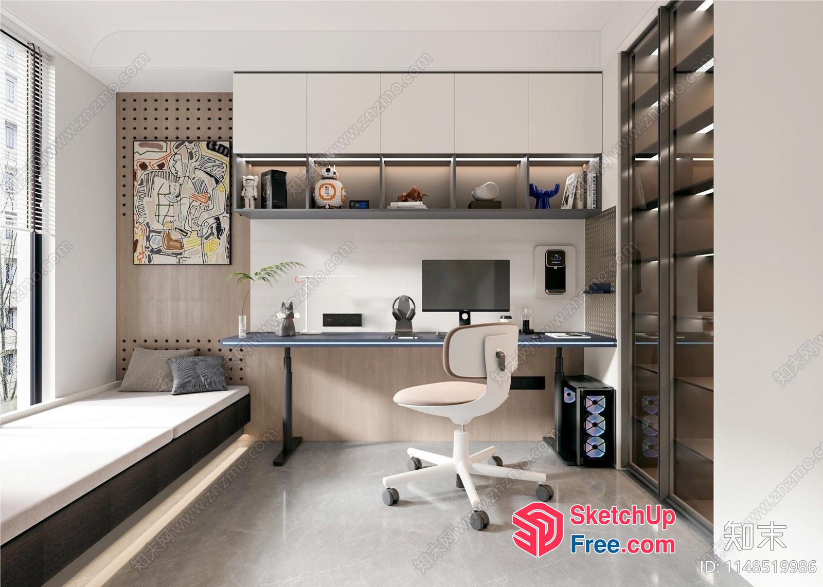 Modern Minimalist Study Room With Sleek Furniture And Natural Light 3D SketchUp File