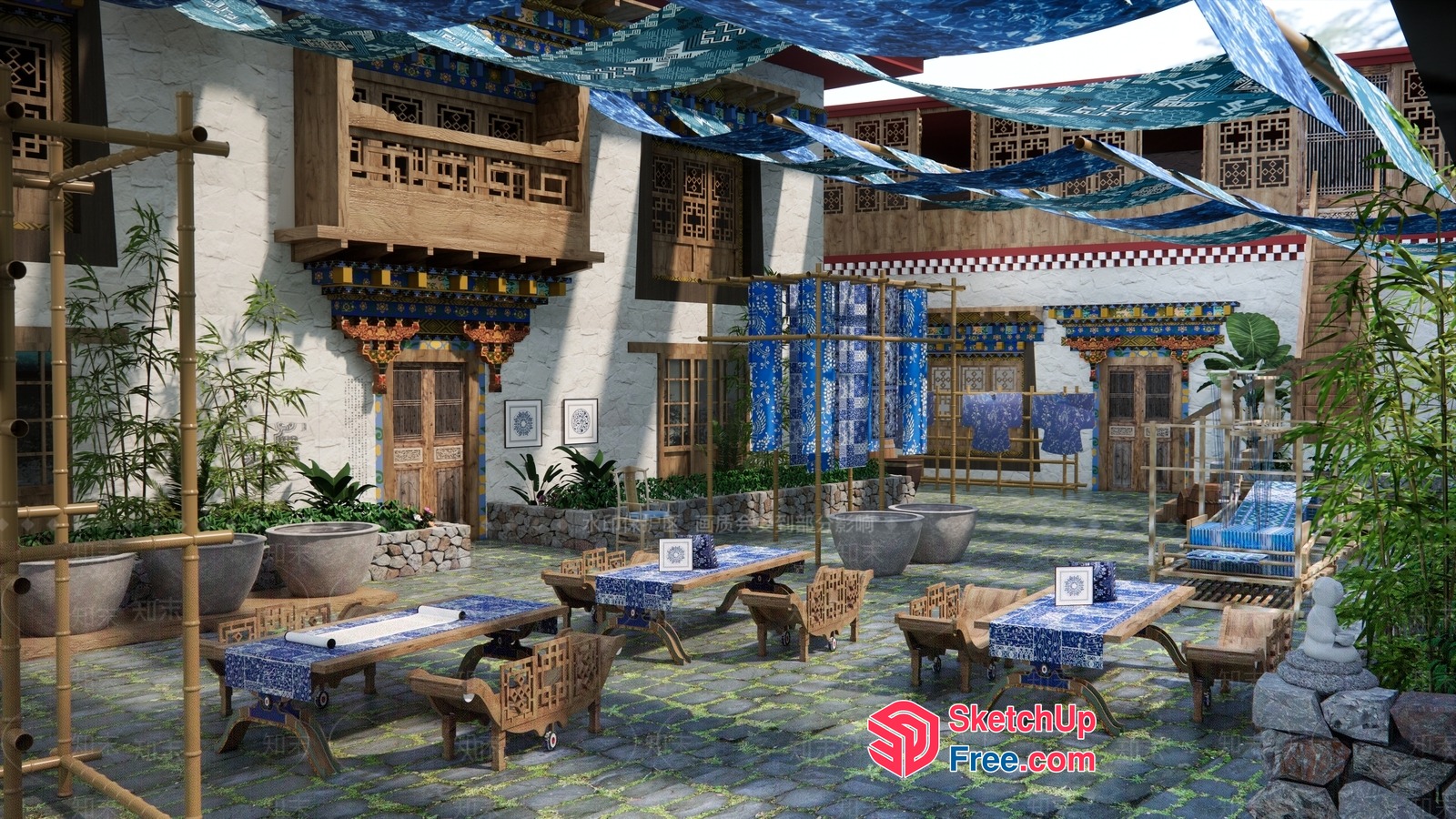Traditional Asian-Style Courtyard 3D SketchUp File