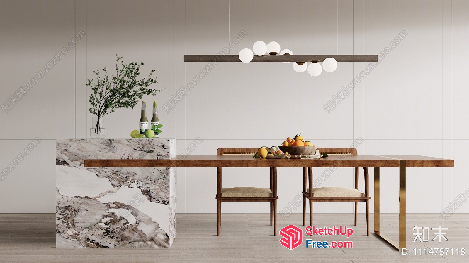 Elegant Dining Room With Modern Furniture And Natural Light 3D SketchUp File