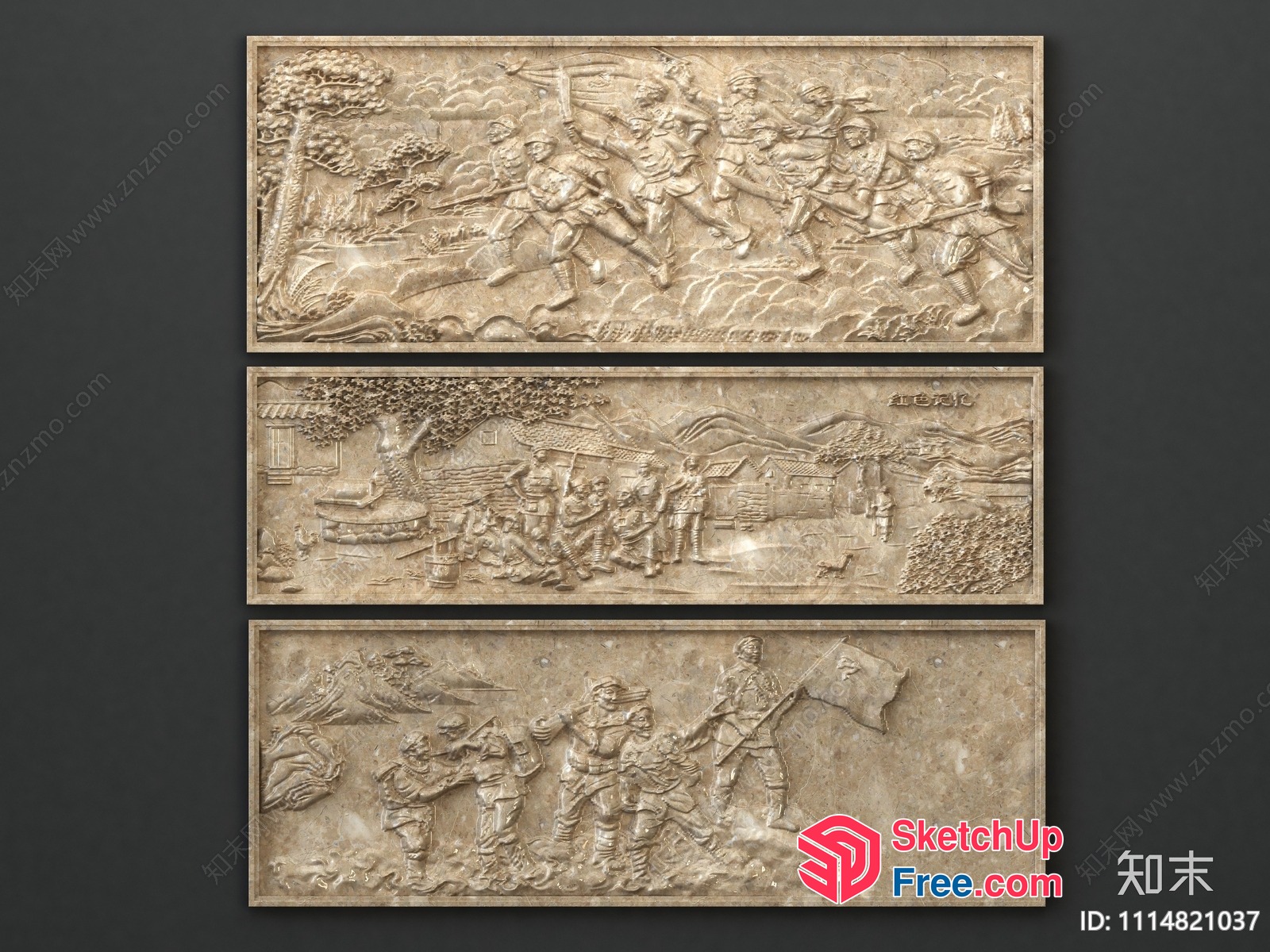 Intricate Carved Panels Of Soldiers In Various Scenes 3D SketchUp File