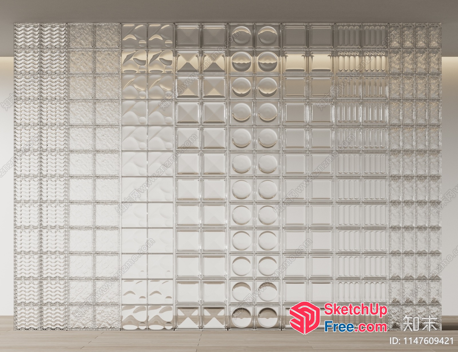 Glass Brick Wall Partition Screen 3D SketchUp File