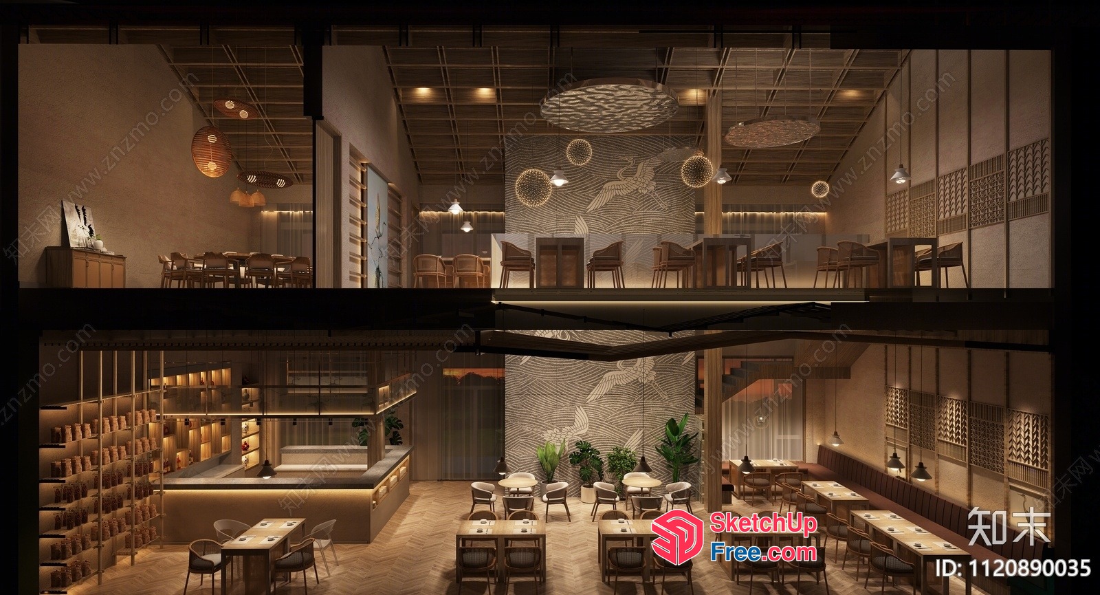Modern Restaurant Interior With Unique Ceiling Detail And Natural Lighting 3D SketchUp File