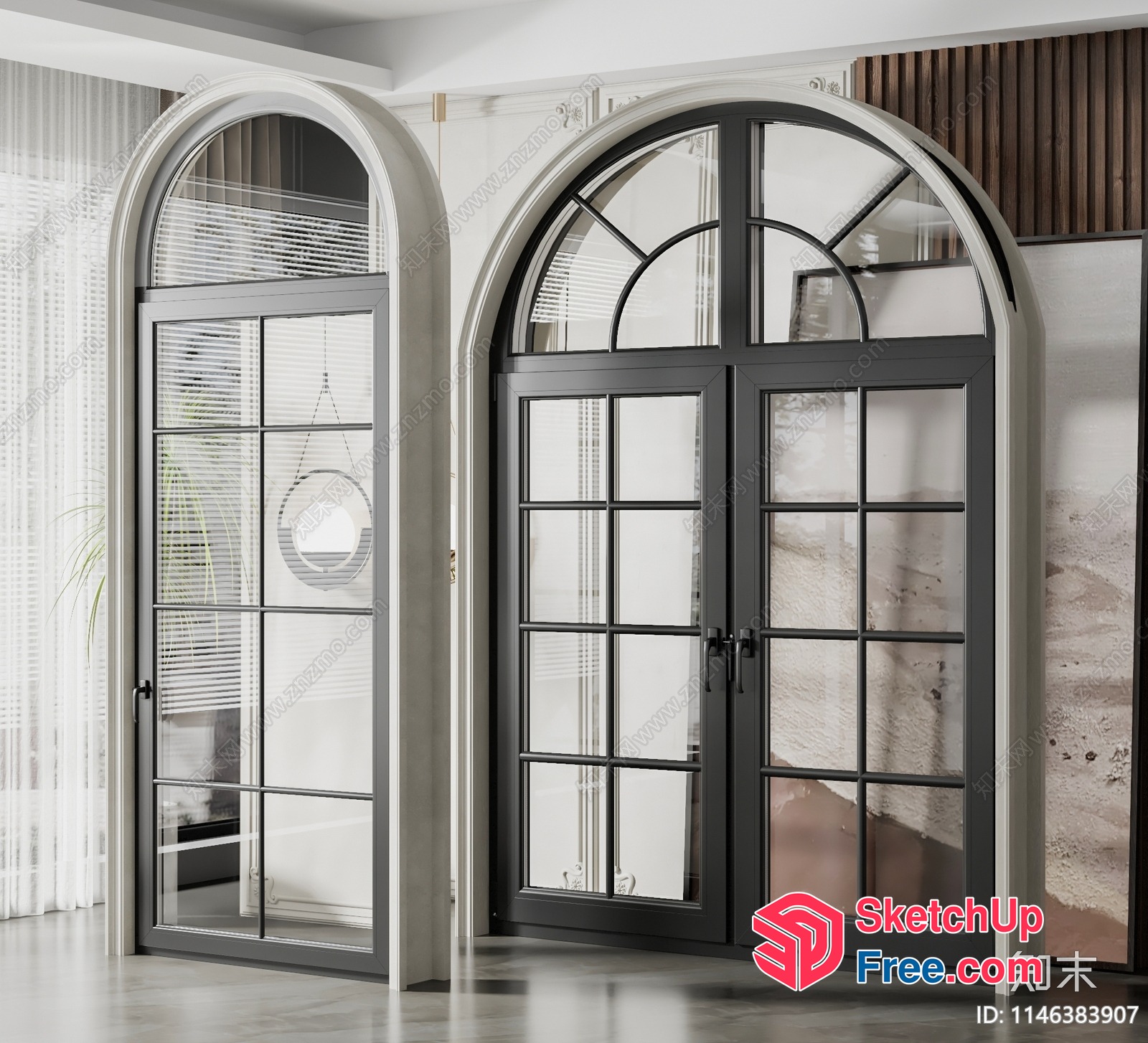 Elegant Double Door With Arched Windows 3D SketchUp File